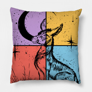 Moon and Donkey Spiritual Night Art Pillow