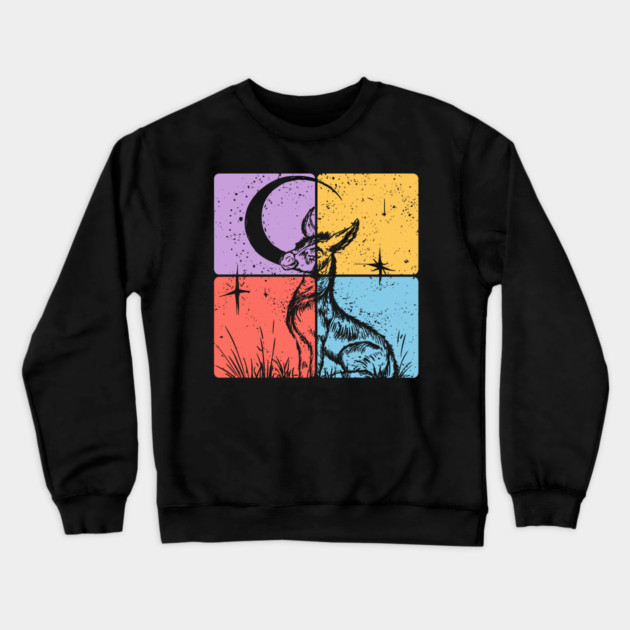 Moon and Donkey Spiritual Night Art Crewneck Sweatshirt by TuncGK