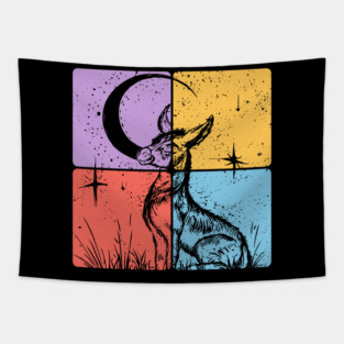 Moon and Donkey Spiritual Night Art Tapestry