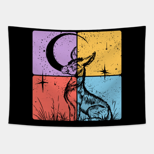 Moon and Donkey Spiritual Night Art Tapestry by TuncGK