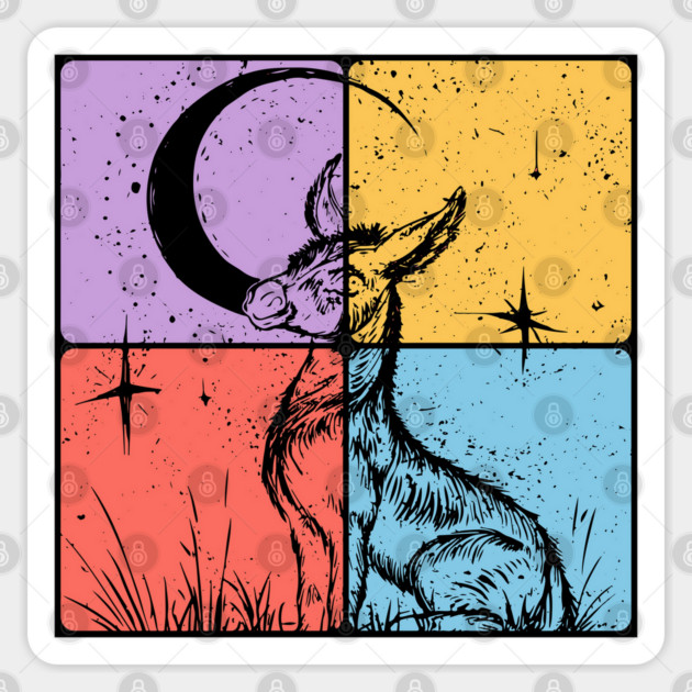 Moon and Donkey Spiritual Night Art Sticker by TuncGK