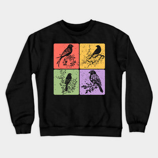 Birds on Branch Vintage Nature Art Crewneck Sweatshirt