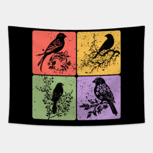 Birds on Branch Vintage Nature Art Tapestry