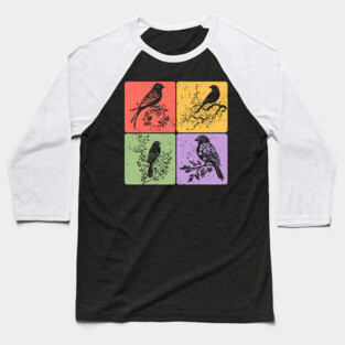 Birds on Branch Vintage Nature Art Baseball T-Shirt