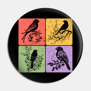 Birds on Branch Vintage Nature Art Pin