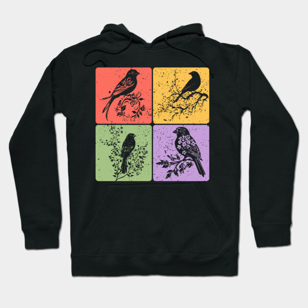 Birds on Branch Vintage Nature Art Hoodie by TuncGK