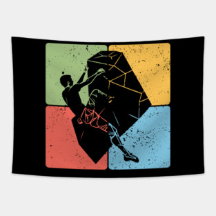 Rock Climber on Boulder Adventure Art Tapestry