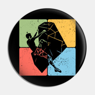 Rock Climber on Boulder Adventure Art Pin