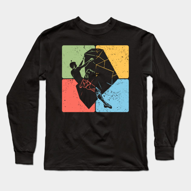 Rock Climber on Boulder Adventure Art Long Sleeve T-Shirt by TuncGK