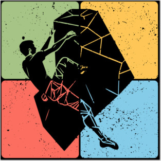 Rock Climber on Boulder Adventure Art Posters and Art