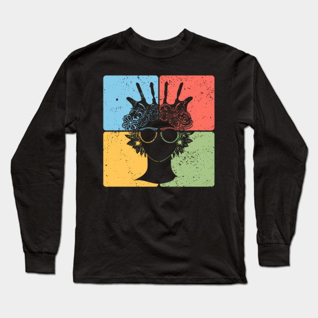 Afrocentric Woman Retro Cultural Aesthetic Long Sleeve T-Shirt by TuncGK