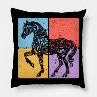 Vintage Horse Silhouette Equestrian Art Pillow