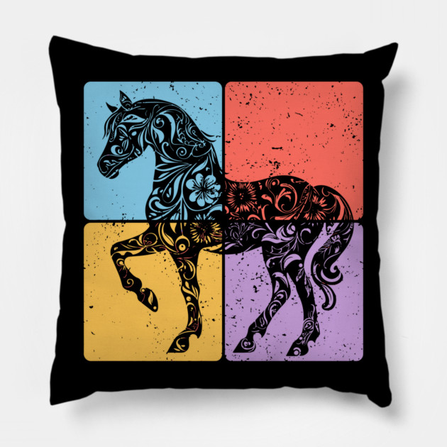 Vintage Horse Silhouette Equestrian Art Pillow by TuncGK