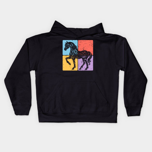 Vintage Horse Silhouette Equestrian Art Kids Hoodie by TuncGK