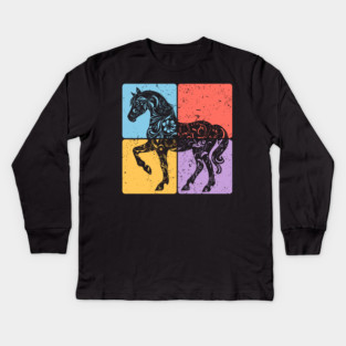 Vintage Horse Silhouette Equestrian Art Kids Long Sleeve T-Shirt