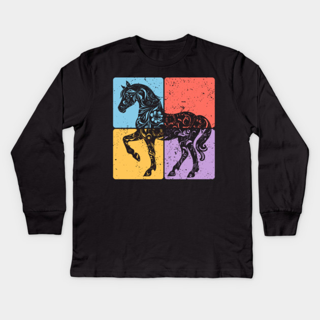 Vintage Horse Silhouette Equestrian Art Kids Long Sleeve T-Shirt by TuncGK