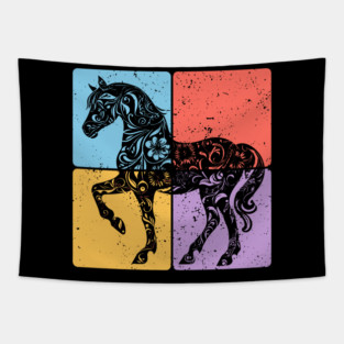 Vintage Horse Silhouette Equestrian Art Tapestry