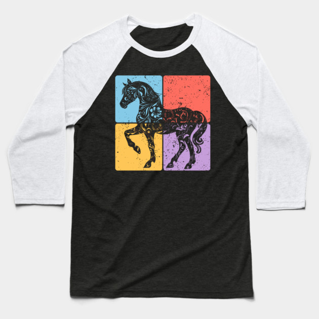 Vintage Horse Silhouette Equestrian Art Baseball T-Shirt by TuncGK