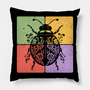 Vintage Ladybug Botanical Nature Art Pillow