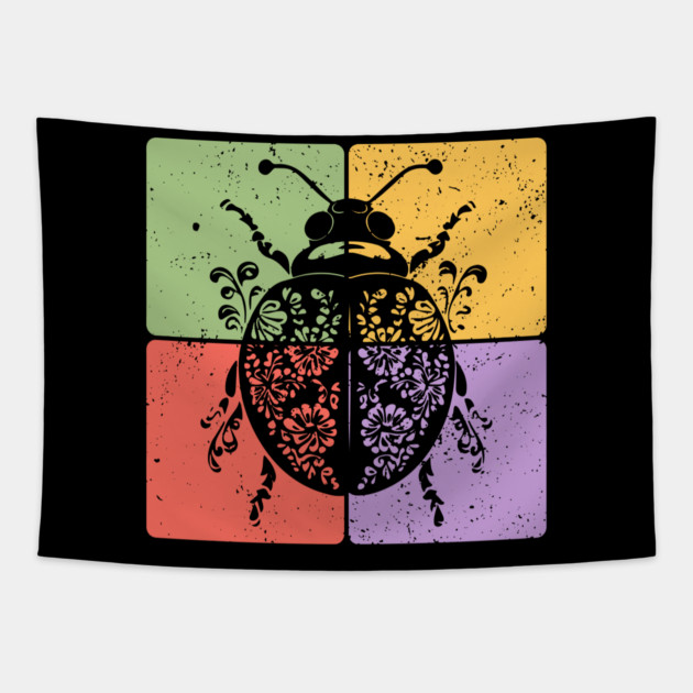 Vintage Ladybug Botanical Nature Art Tapestry by TuncGK
