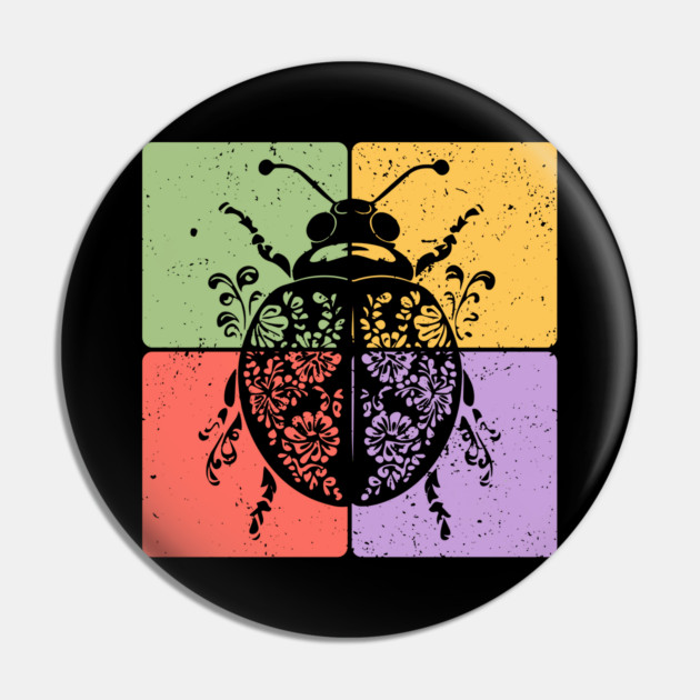 Vintage Ladybug Botanical Nature Art Pin by TuncGK
