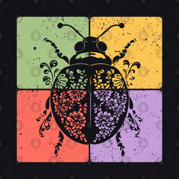 Vintage Ladybug Botanical Nature Art by TuncGK