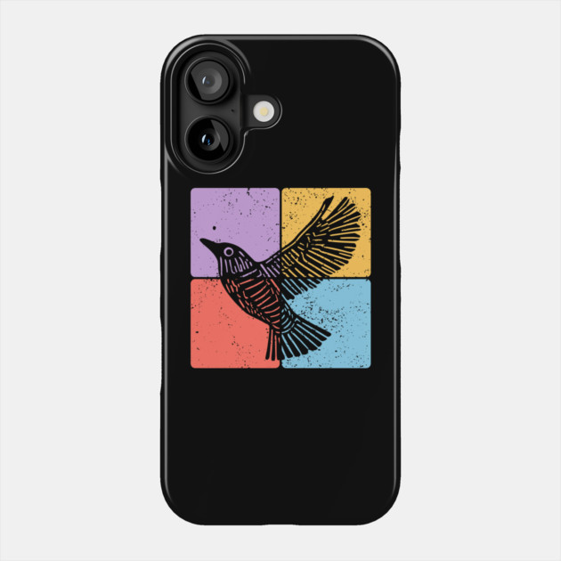 Black Bird Silhouette Retro Wildlife Art Phone Case by TuncGK