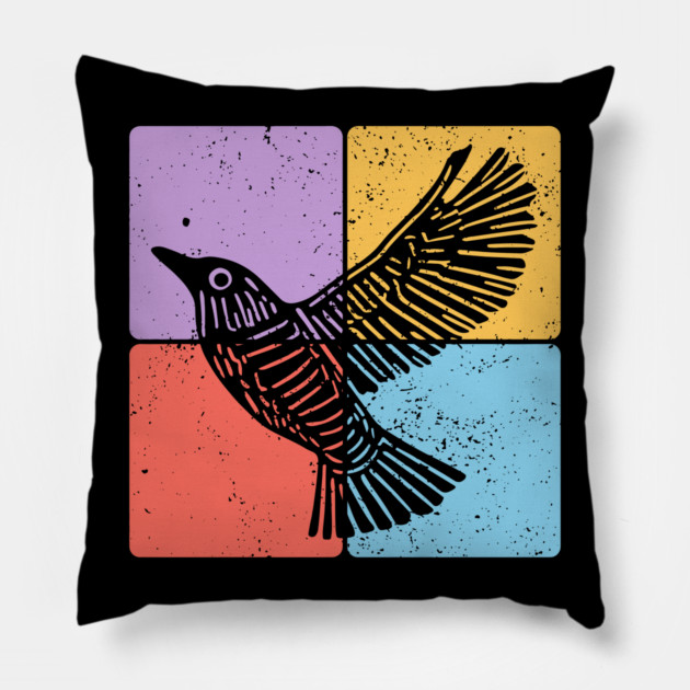 Black Bird Silhouette Retro Wildlife Art Pillow by TuncGK