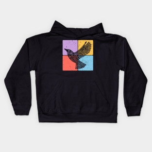 Black Bird Silhouette Retro Wildlife Art Kids Hoodie