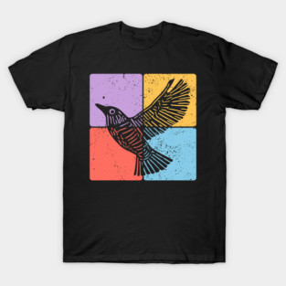 Black Bird Silhouette Retro Wildlife Art T-Shirt