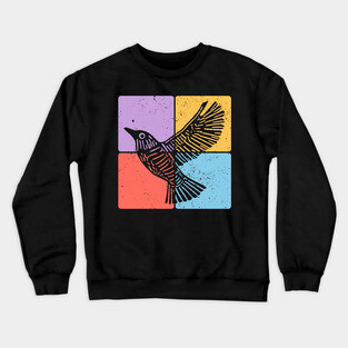 Black Bird Silhouette Retro Wildlife Art Crewneck Sweatshirt