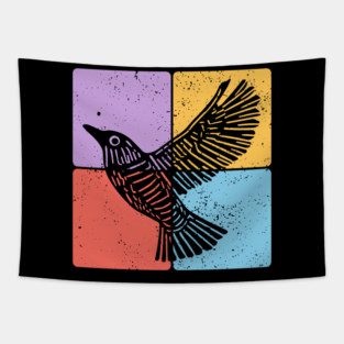 Black Bird Silhouette Retro Wildlife Art Tapestry