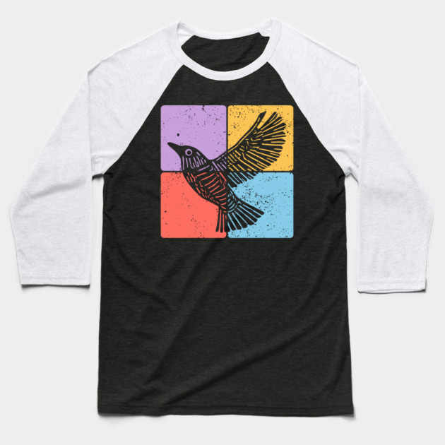 Black Bird Silhouette Retro Wildlife Art Baseball T-Shirt by TuncGK