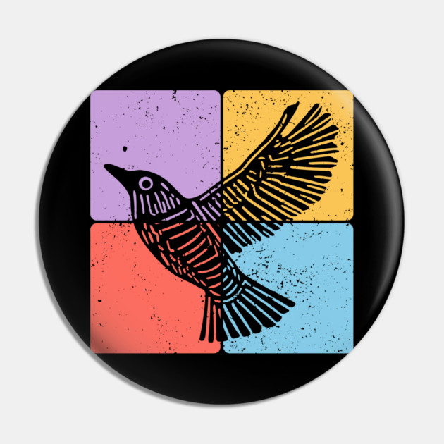 Black Bird Silhouette Retro Wildlife Art Pin by TuncGK