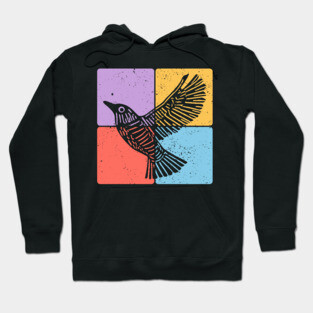 Black Bird Silhouette Retro Wildlife Art Hoodie