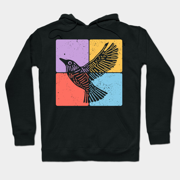 Black Bird Silhouette Retro Wildlife Art Hoodie by TuncGK