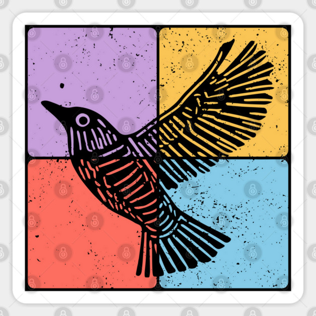 Black Bird Silhouette Retro Wildlife Art Sticker by TuncGK