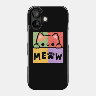 Cute Cat with Glasses and Meow Typography Phone Case