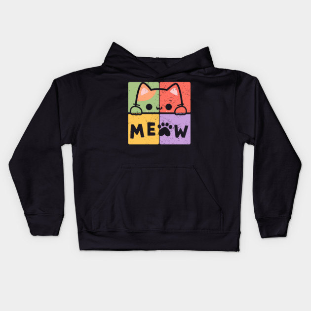 Cute Cat with Glasses and Meow Typography Kids Hoodie by TuncGK