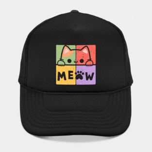 Cute Cat with Glasses and Meow Typography Hat