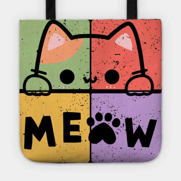 Cute Cat with Glasses and Meow Typography Tote by TuncGK