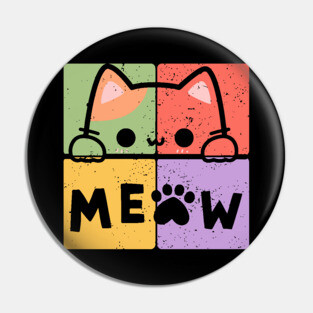 Cute Cat with Glasses and Meow Typography Pin