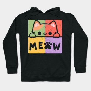 Cute Cat with Glasses and Meow Typography Hoodie
