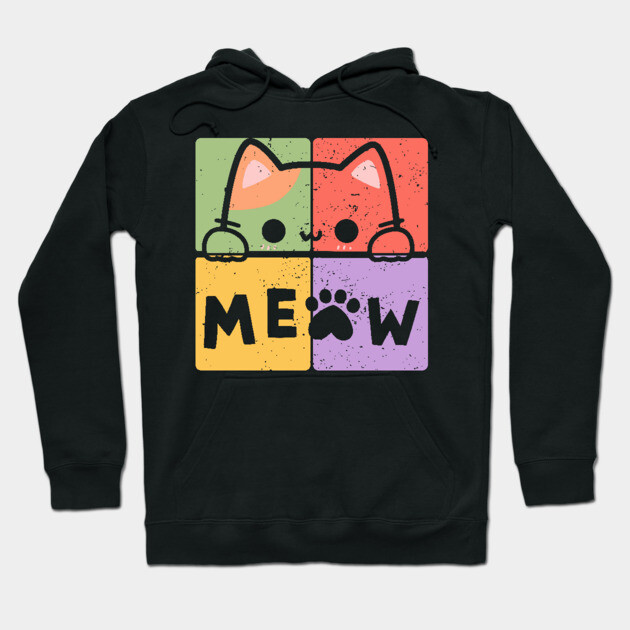 Cute Cat with Glasses and Meow Typography Hoodie by TuncGK