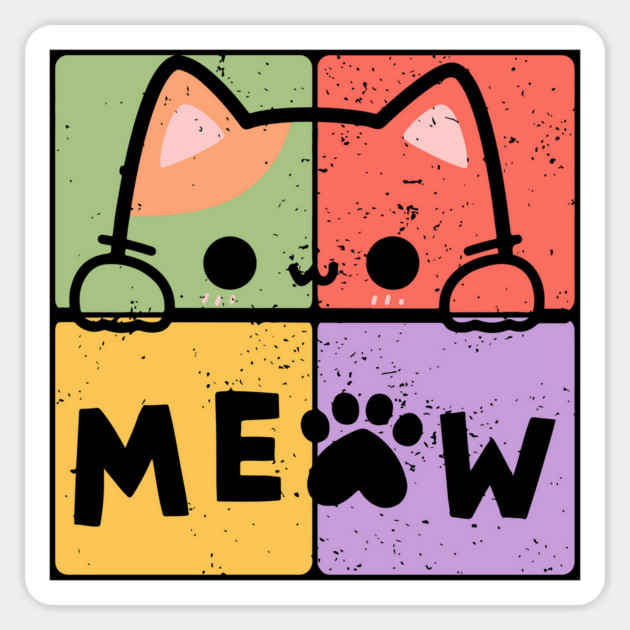 Cute Cat with Glasses and Meow Typography Magnet by TuncGK
