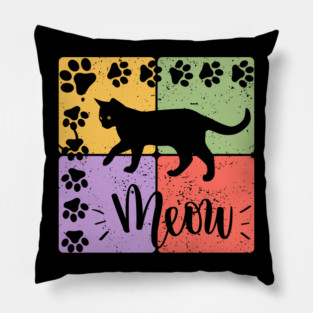 Meow Cat Typography Retro Style Art Pillow