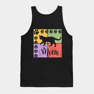 Meow Cat Typography Retro Style Art Tank Top
