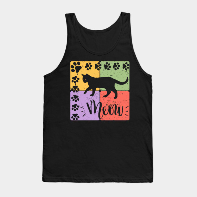 Meow Cat Typography Retro Style Art Tank Top by TuncGK
