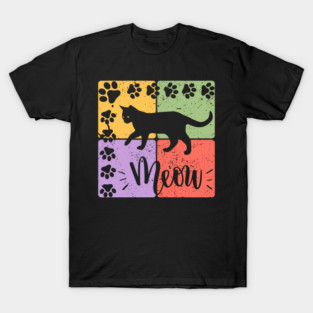 Meow Cat Typography Retro Style Art T-Shirt