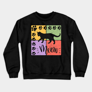 Meow Cat Typography Retro Style Art Crewneck Sweatshirt